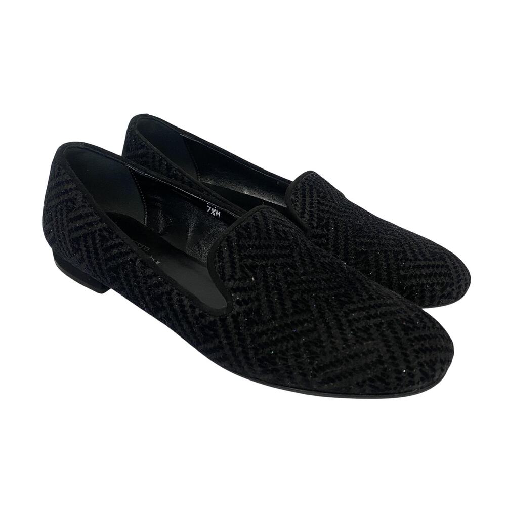 Sesto Meucci Slip On‎ Loafers Womens 7.5 Black Velvet Sparkly Italy Luxe Glam